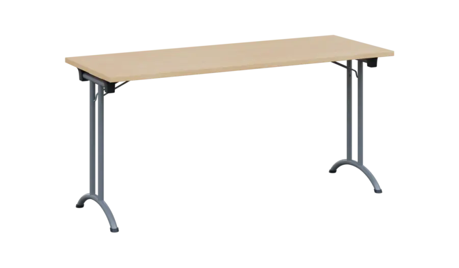 SLA 160 lak skládací jednací stůl 1600x600, deska 25 mm, podnož stříbrný lak, deska bříza světlá